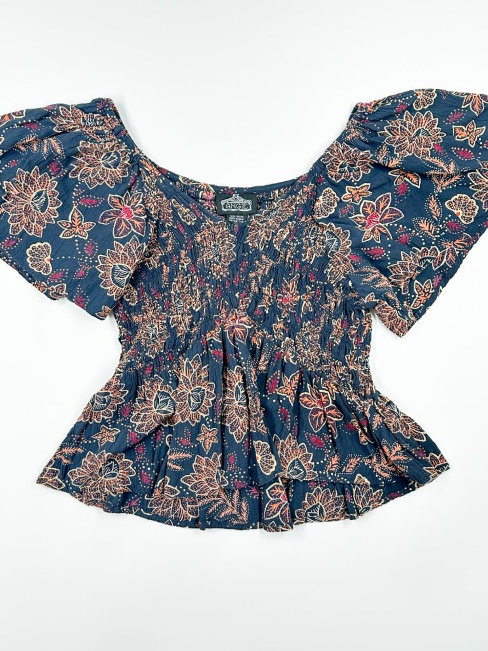 Angie Flutter Sleeve Top Smocked Crop Floral Boho Hippie Festival - Picture 4 of 5